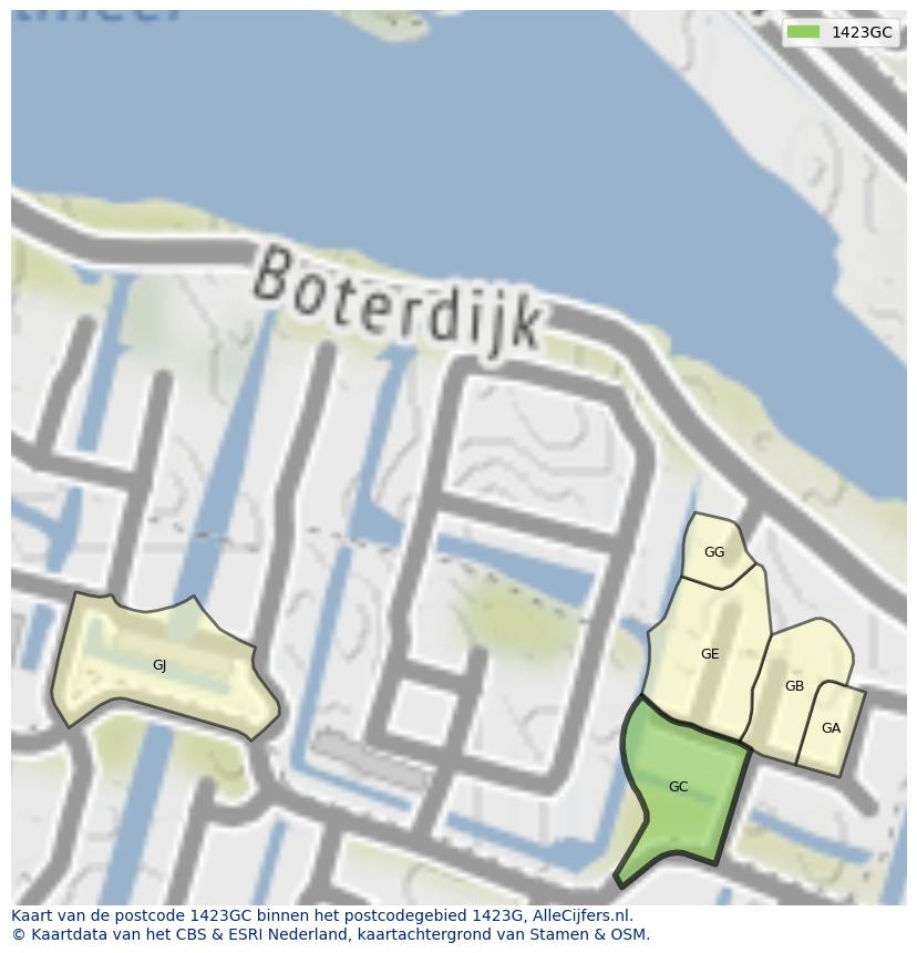 Afbeelding van het postcodegebied 1423 GC op de kaart.