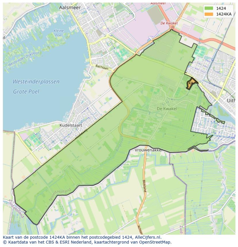 Afbeelding van het postcodegebied 1424 KA op de kaart.