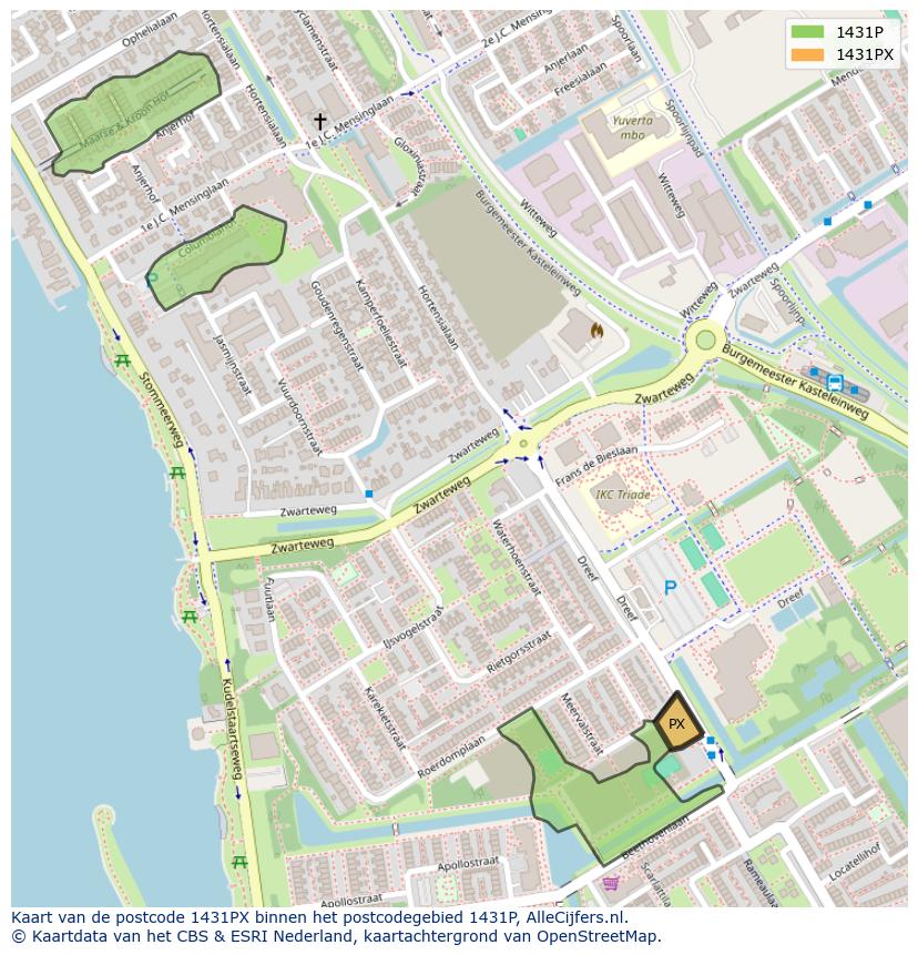 Afbeelding van het postcodegebied 1431 PX op de kaart.