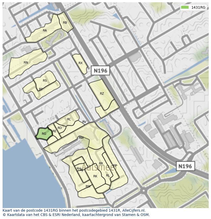 Afbeelding van het postcodegebied 1431 RG op de kaart.