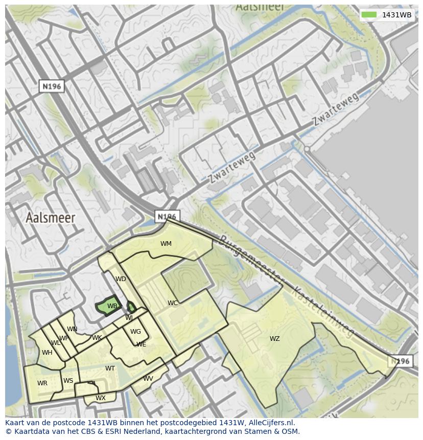 Afbeelding van het postcodegebied 1431 WB op de kaart.
