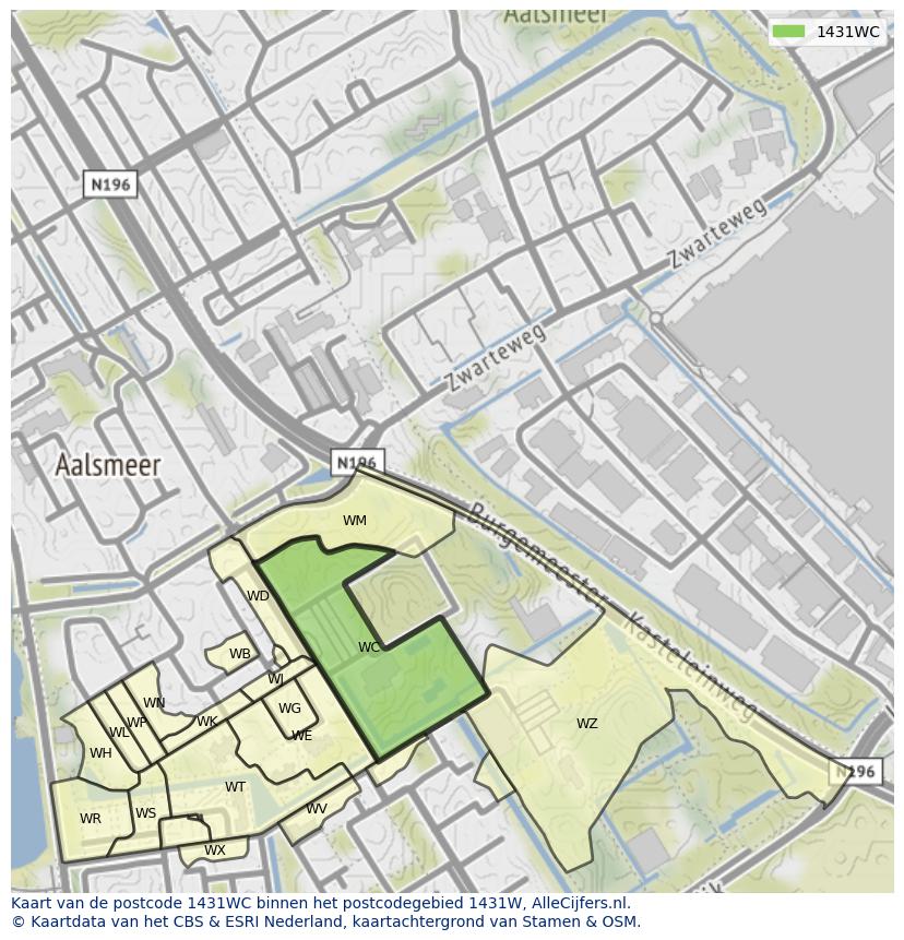 Afbeelding van het postcodegebied 1431 WC op de kaart.
