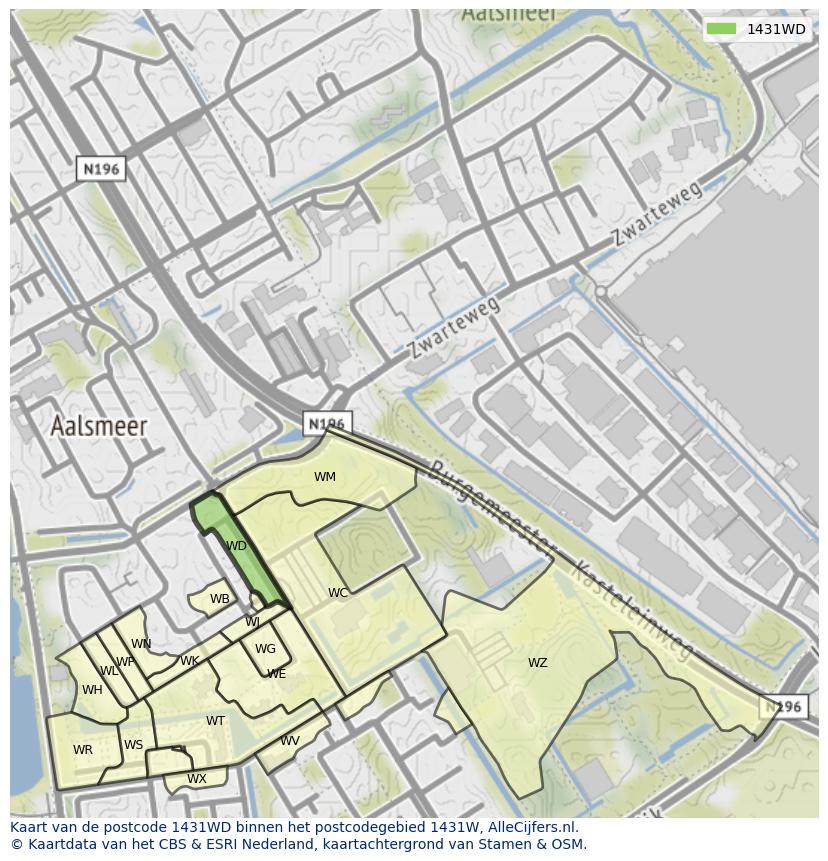 Afbeelding van het postcodegebied 1431 WD op de kaart.