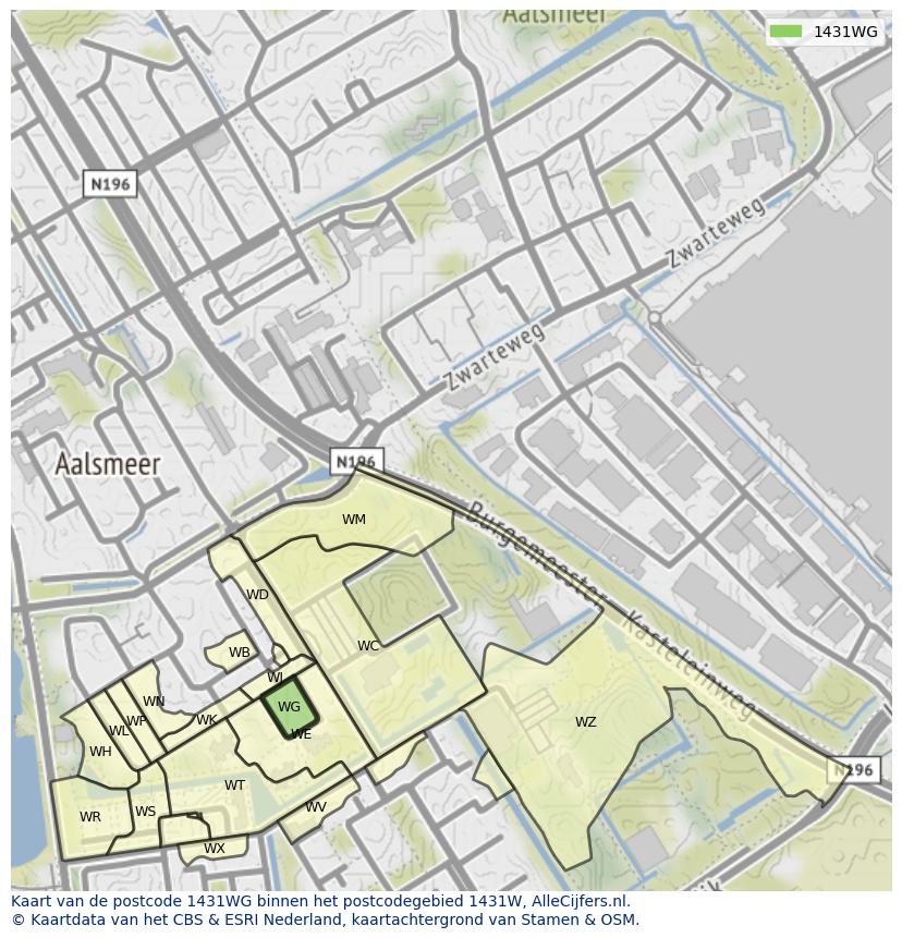 Afbeelding van het postcodegebied 1431 WG op de kaart.
