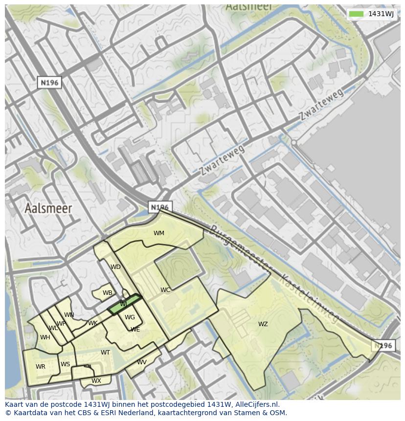 Afbeelding van het postcodegebied 1431 WJ op de kaart.