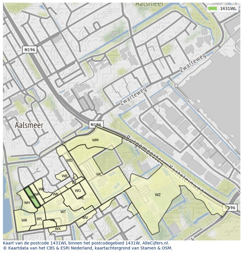 Afbeelding van het postcodegebied 1431 WL op de kaart.