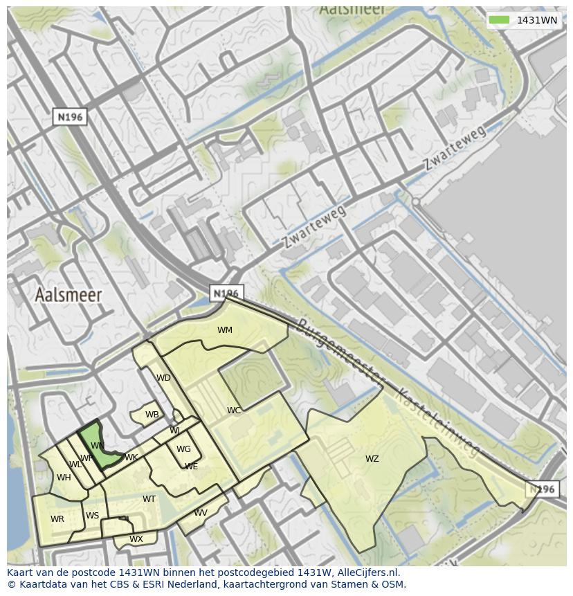 Afbeelding van het postcodegebied 1431 WN op de kaart.