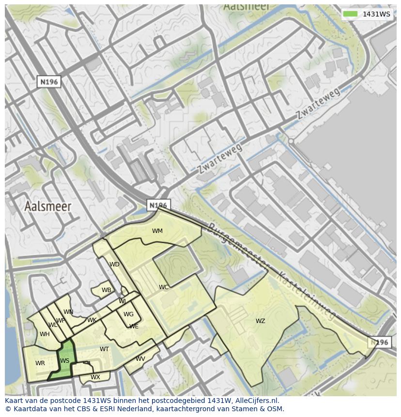 Afbeelding van het postcodegebied 1431 WS op de kaart.