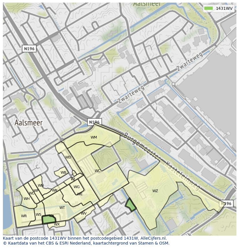 Afbeelding van het postcodegebied 1431 WV op de kaart.
