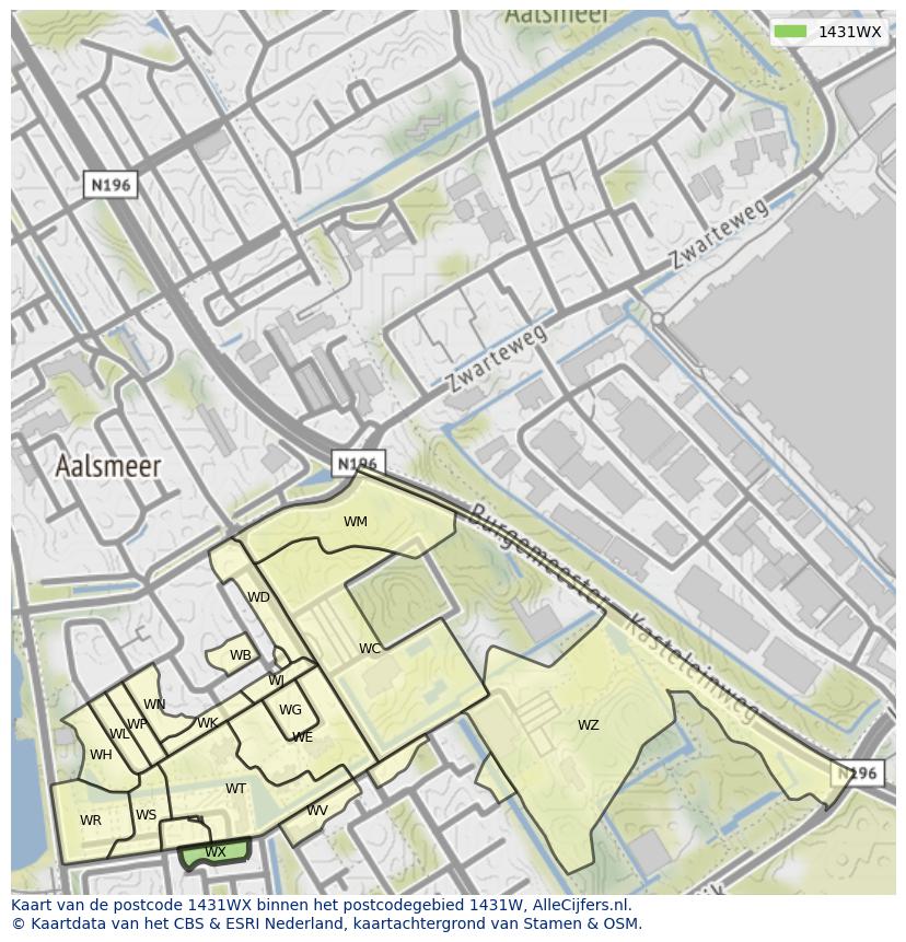Afbeelding van het postcodegebied 1431 WX op de kaart.