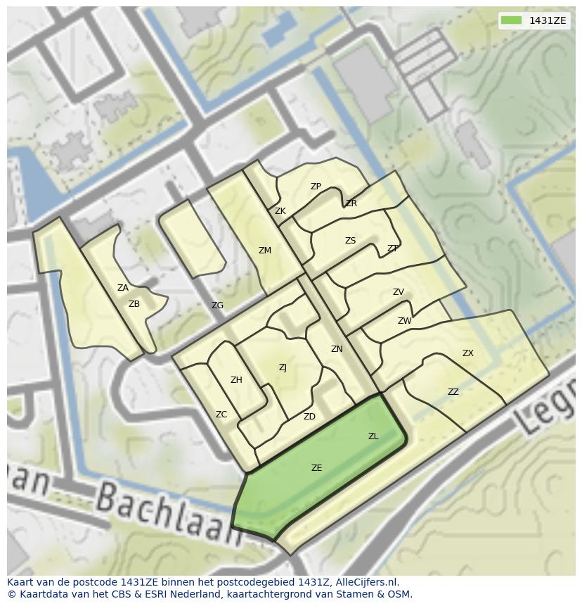 Afbeelding van het postcodegebied 1431 ZE op de kaart.