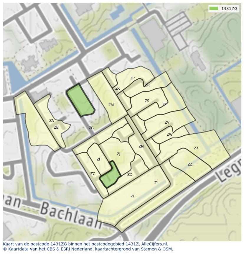 Afbeelding van het postcodegebied 1431 ZG op de kaart.