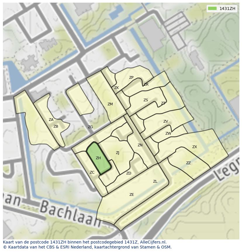 Afbeelding van het postcodegebied 1431 ZH op de kaart.