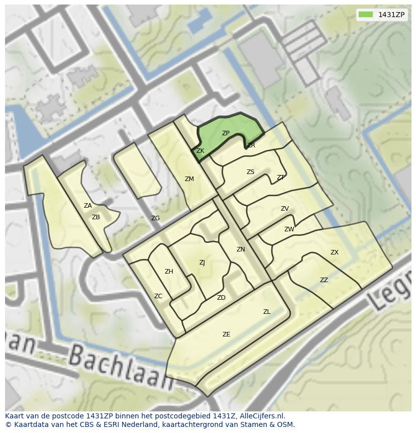 Afbeelding van het postcodegebied 1431 ZP op de kaart.
