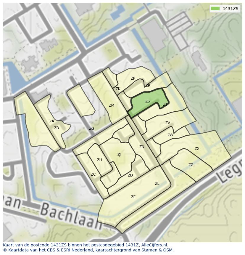 Afbeelding van het postcodegebied 1431 ZS op de kaart.