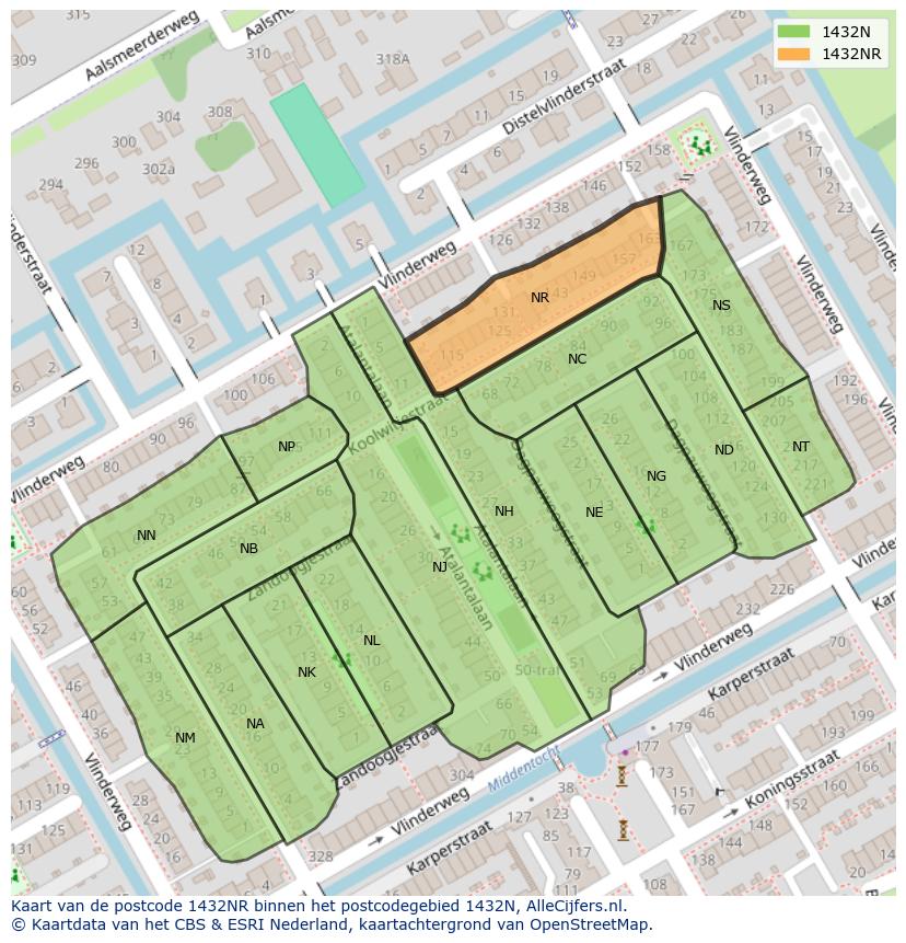 Afbeelding van het postcodegebied 1432 NR op de kaart.