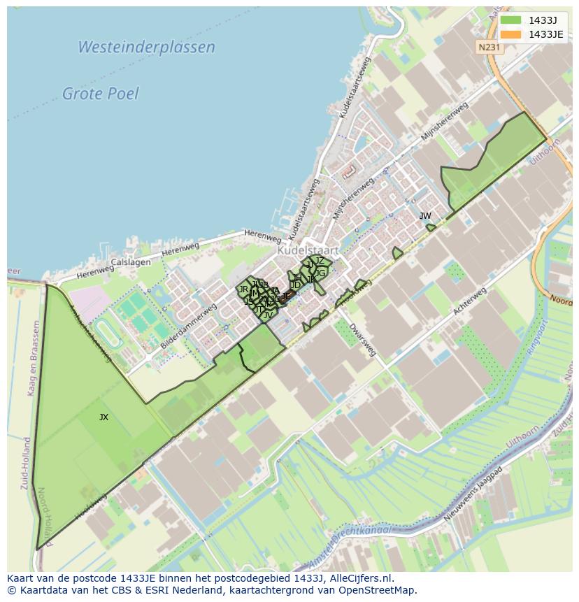 Afbeelding van het postcodegebied 1433 JE op de kaart.