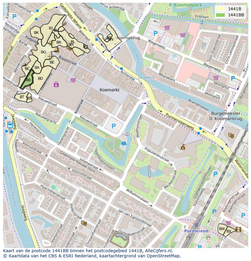 Afbeelding van het postcodegebied 1441 BB op de kaart.