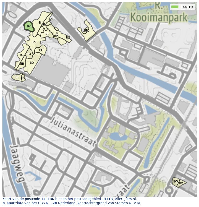 Afbeelding van het postcodegebied 1441 BK op de kaart.