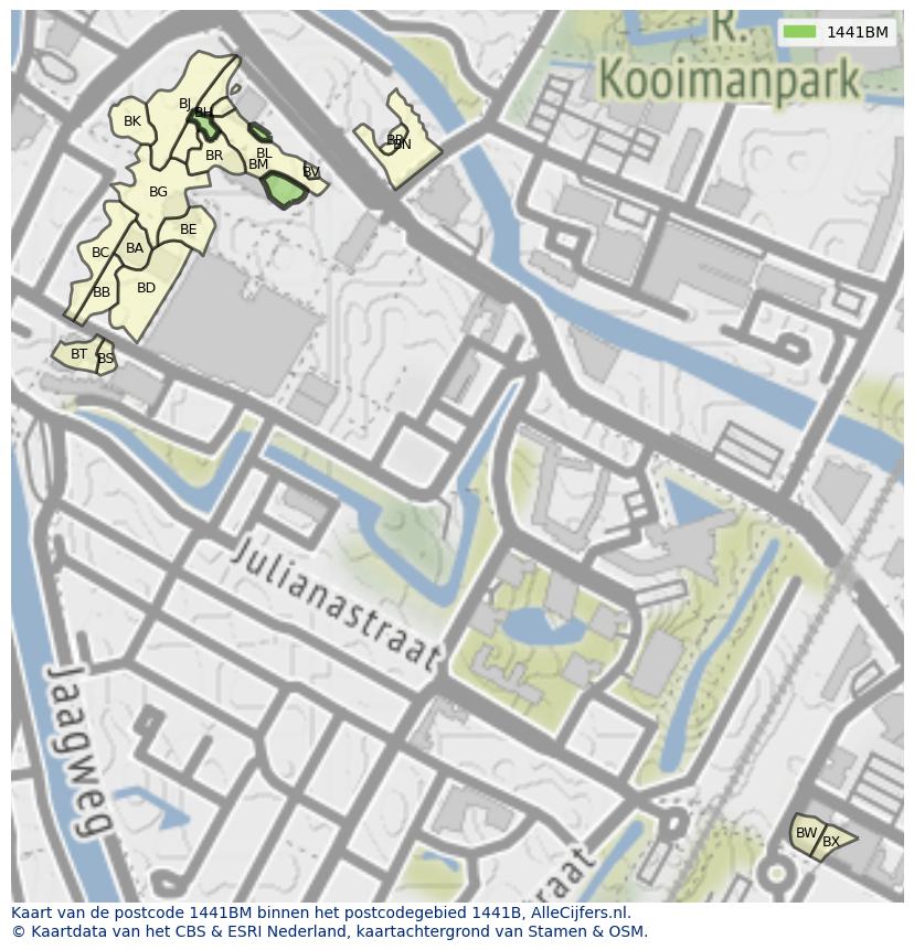 Afbeelding van het postcodegebied 1441 BM op de kaart.