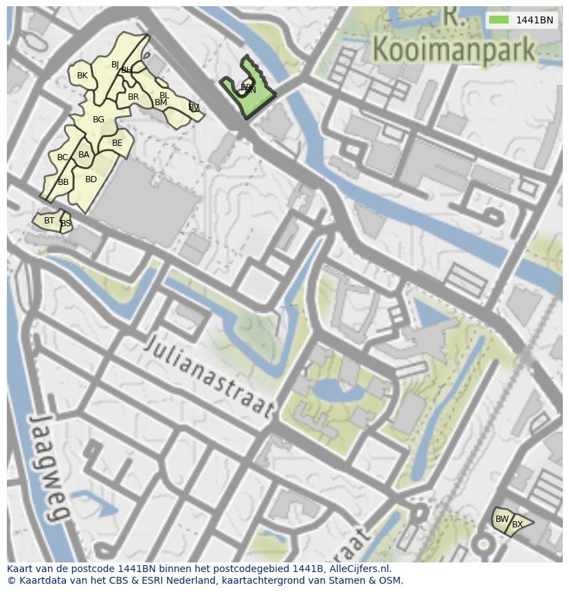 Afbeelding van het postcodegebied 1441 BN op de kaart.