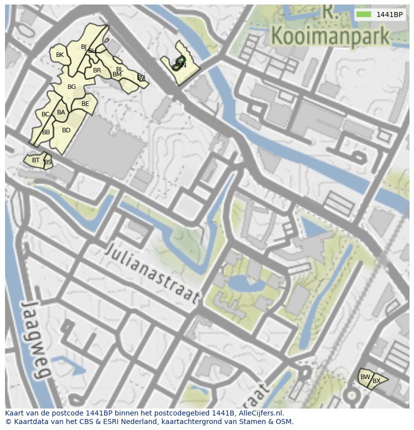 Afbeelding van het postcodegebied 1441 BP op de kaart.