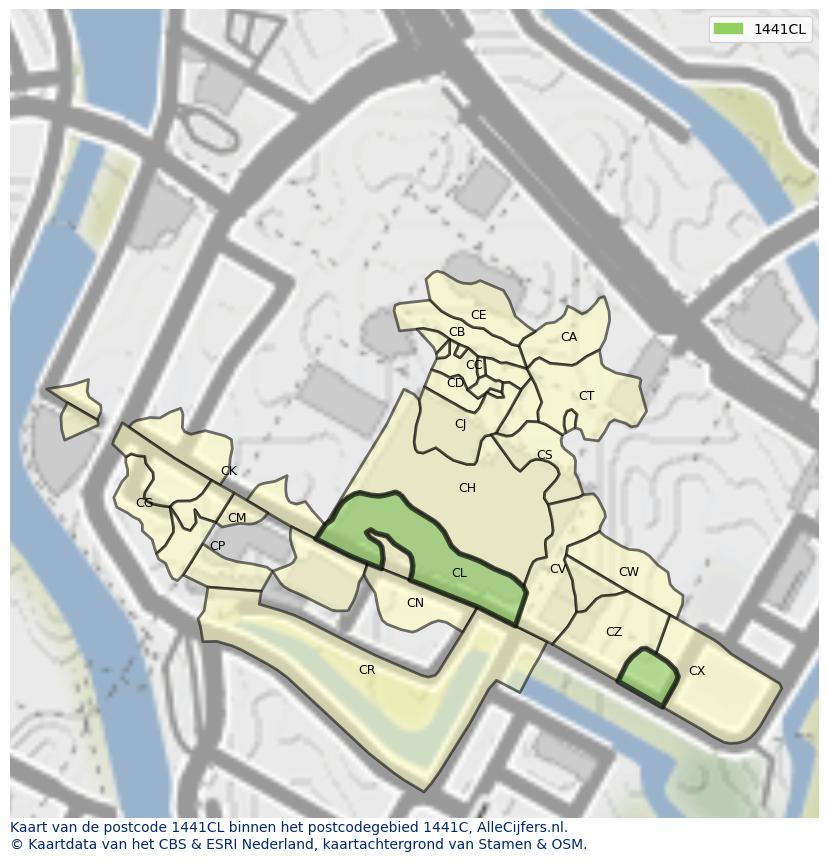 Afbeelding van het postcodegebied 1441 CL op de kaart.