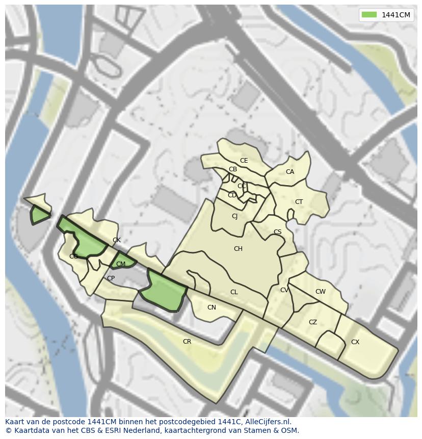 Afbeelding van het postcodegebied 1441 CM op de kaart.