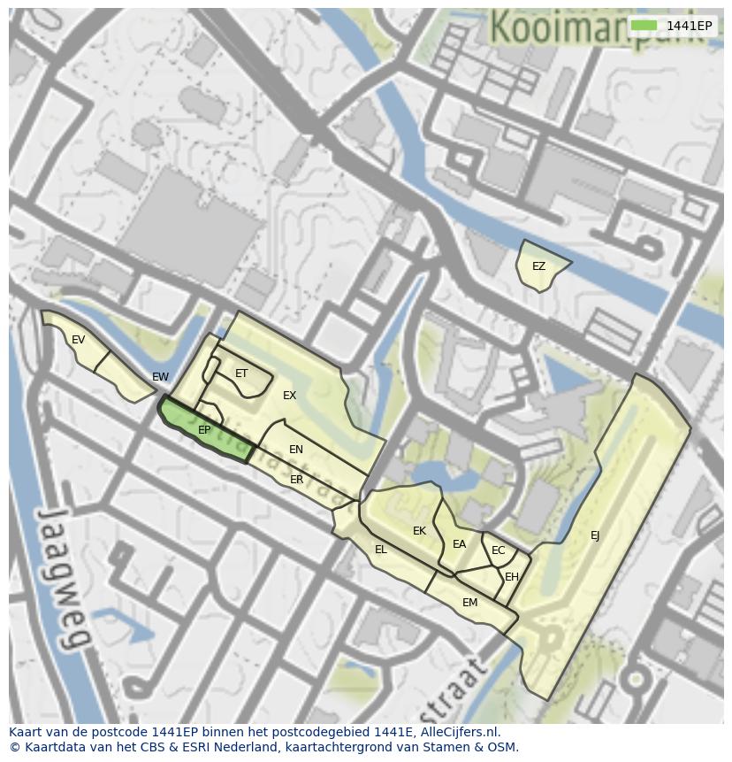 Afbeelding van het postcodegebied 1441 EP op de kaart.