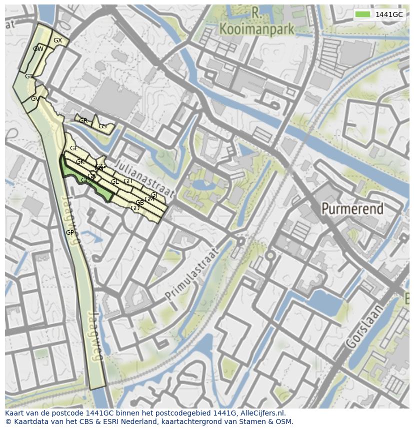 Afbeelding van het postcodegebied 1441 GC op de kaart.