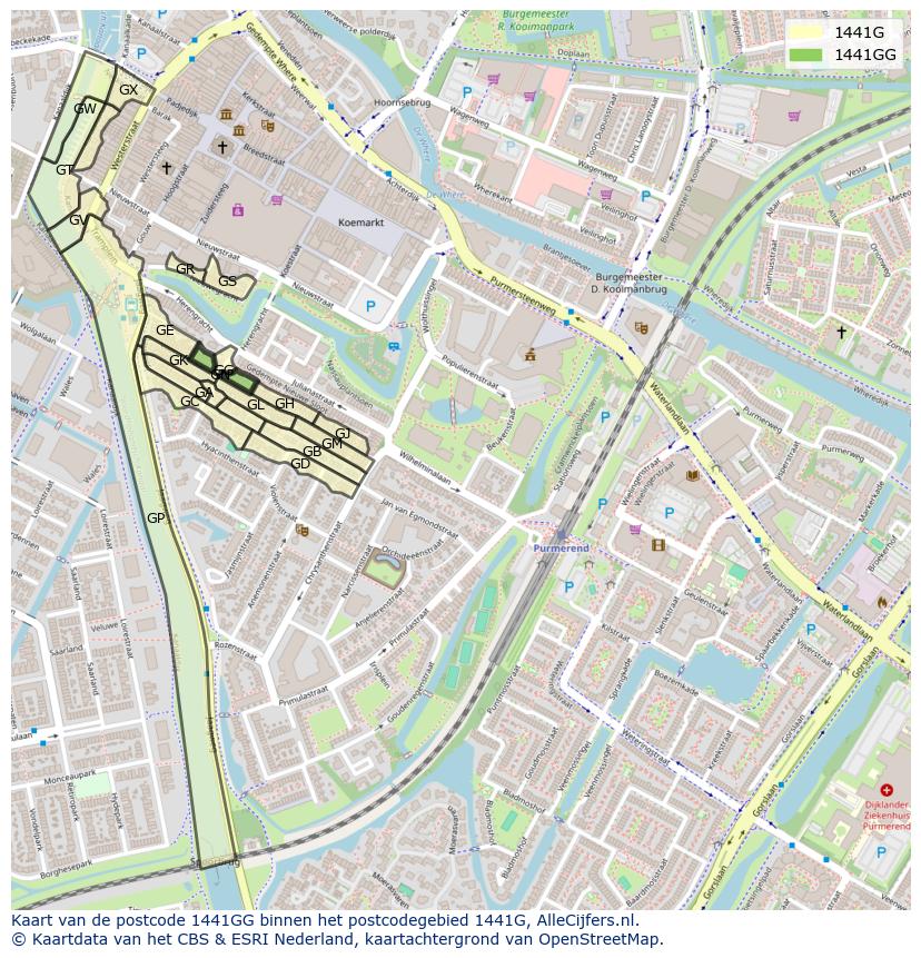 Afbeelding van het postcodegebied 1441 GG op de kaart.