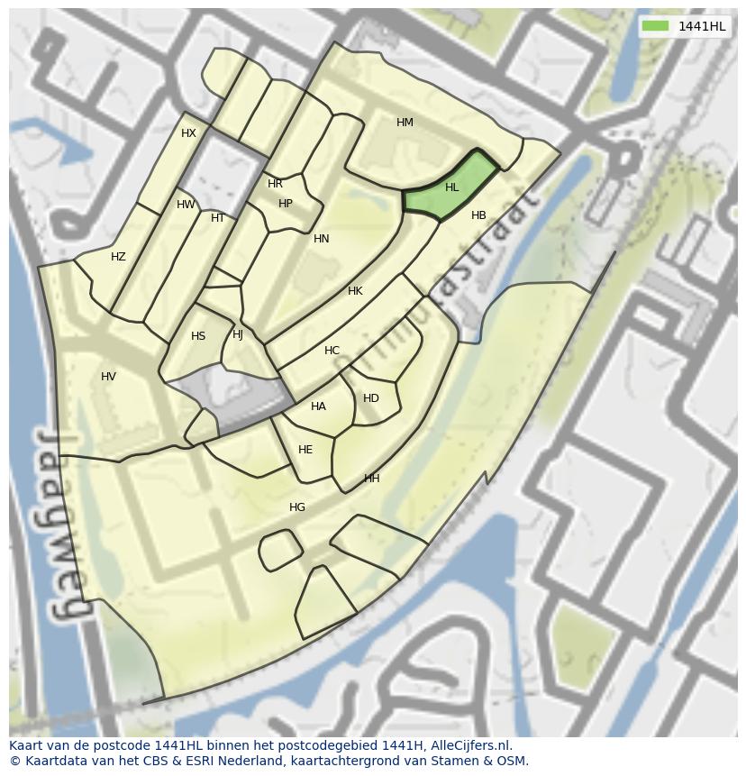 Afbeelding van het postcodegebied 1441 HL op de kaart.