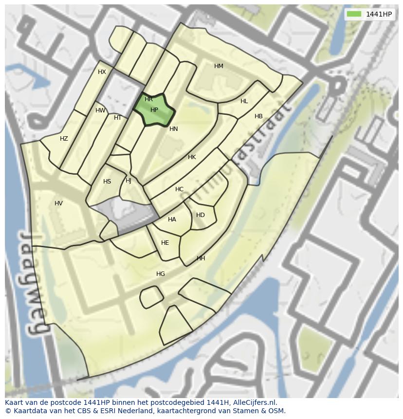 Afbeelding van het postcodegebied 1441 HP op de kaart.