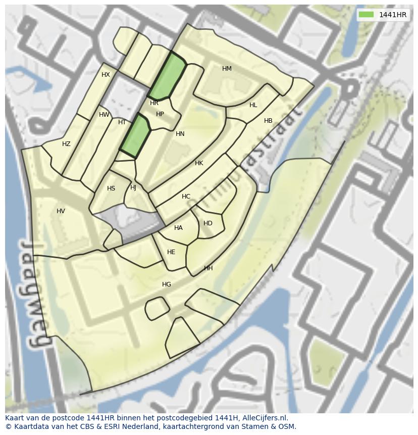 Afbeelding van het postcodegebied 1441 HR op de kaart.