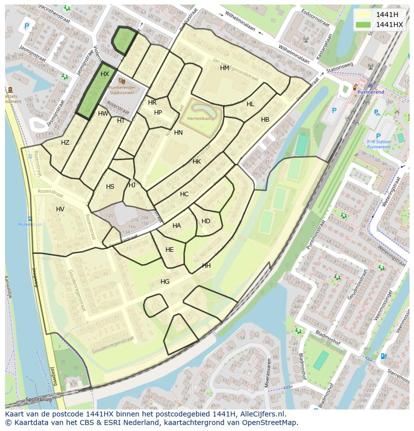 Afbeelding van het postcodegebied 1441 HX op de kaart.
