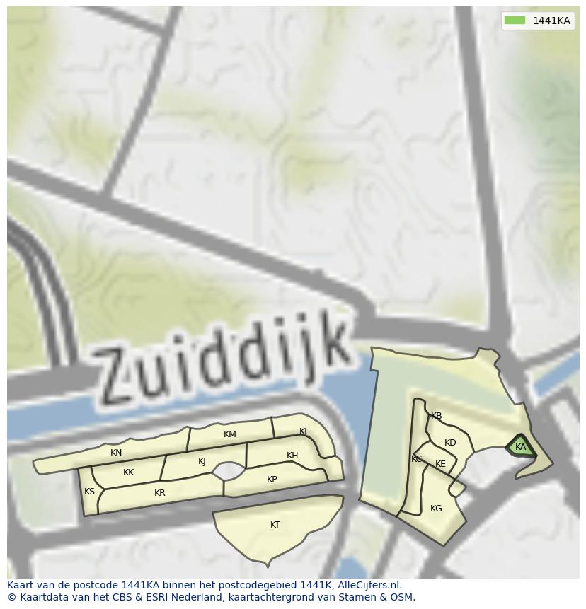 Afbeelding van het postcodegebied 1441 KA op de kaart.