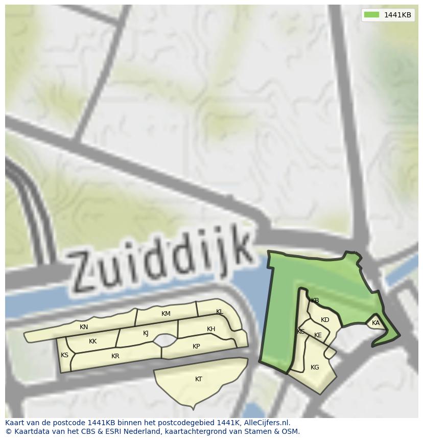 Afbeelding van het postcodegebied 1441 KB op de kaart.