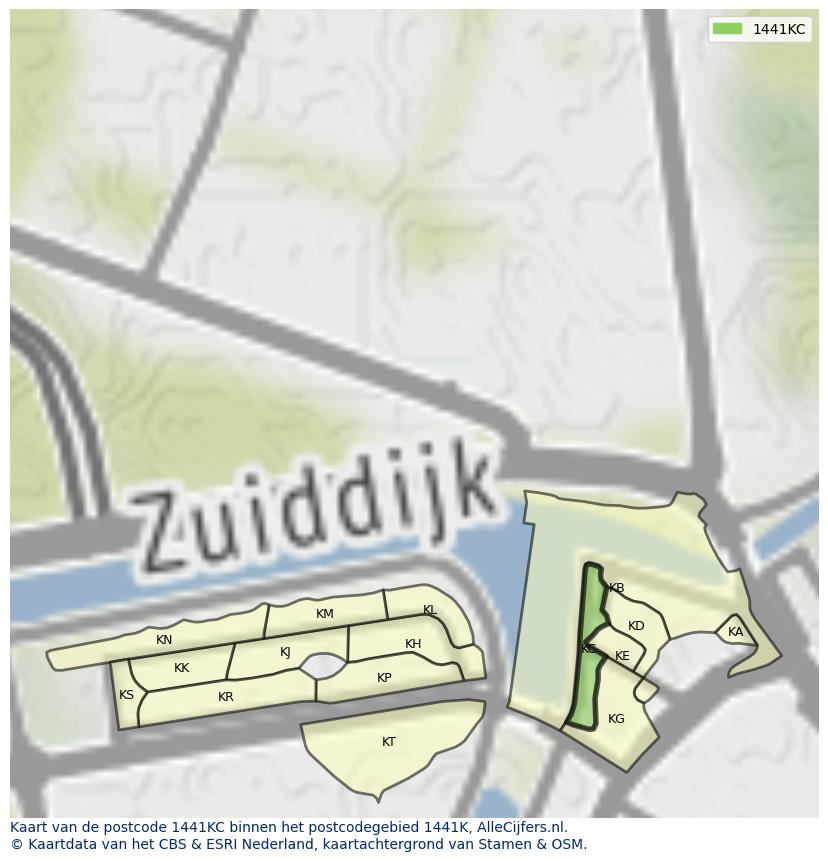 Afbeelding van het postcodegebied 1441 KC op de kaart.