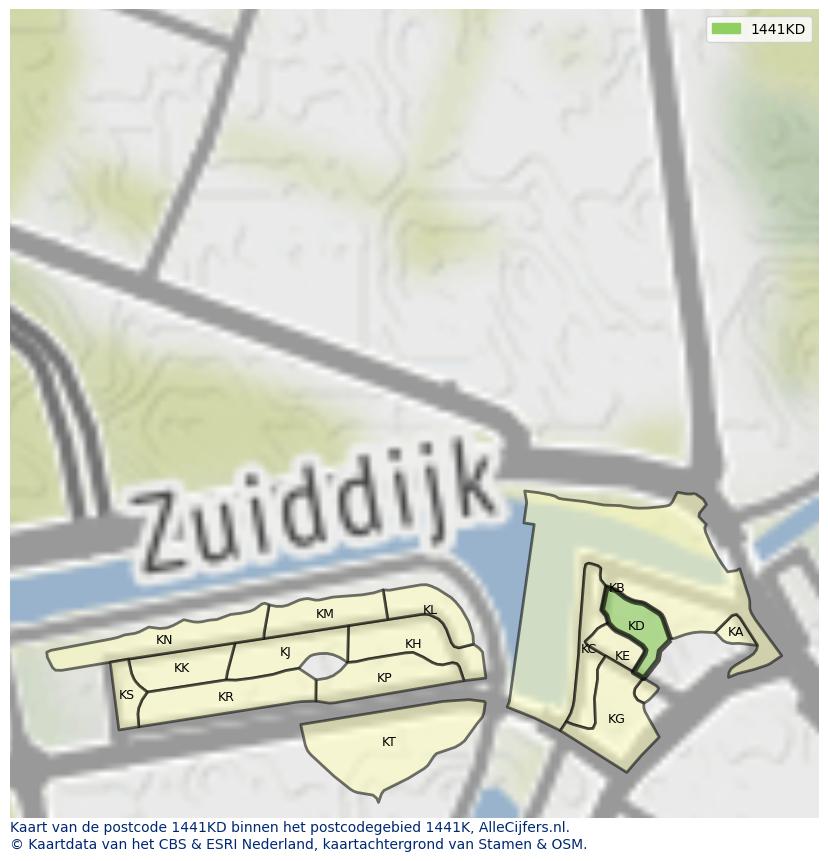 Afbeelding van het postcodegebied 1441 KD op de kaart.