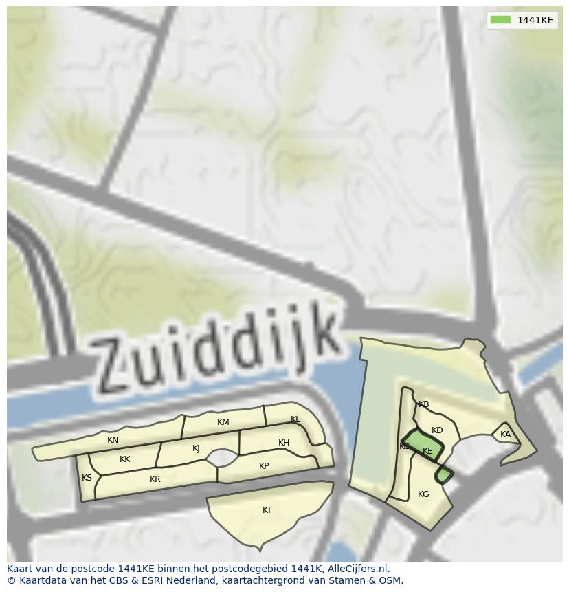 Afbeelding van het postcodegebied 1441 KE op de kaart.