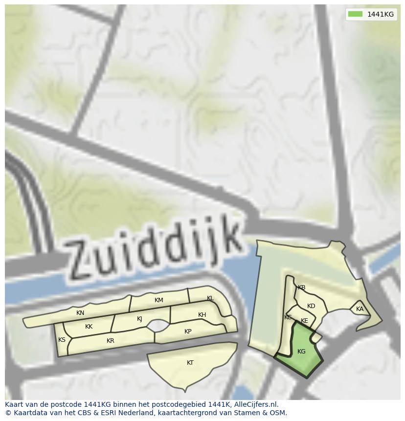 Afbeelding van het postcodegebied 1441 KG op de kaart.