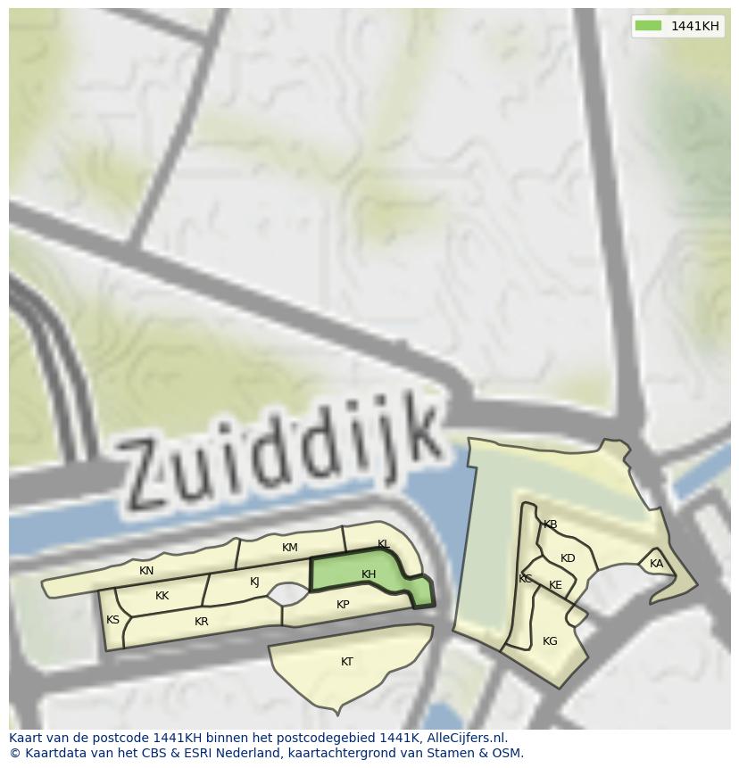 Afbeelding van het postcodegebied 1441 KH op de kaart.