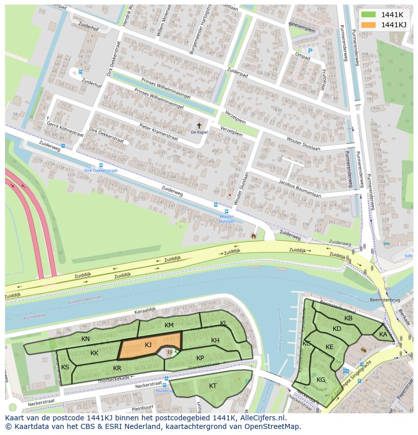 Afbeelding van het postcodegebied 1441 KJ op de kaart.