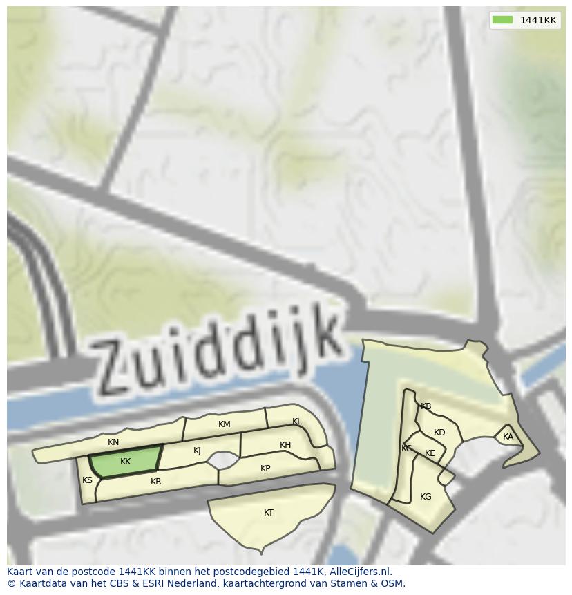 Afbeelding van het postcodegebied 1441 KK op de kaart.