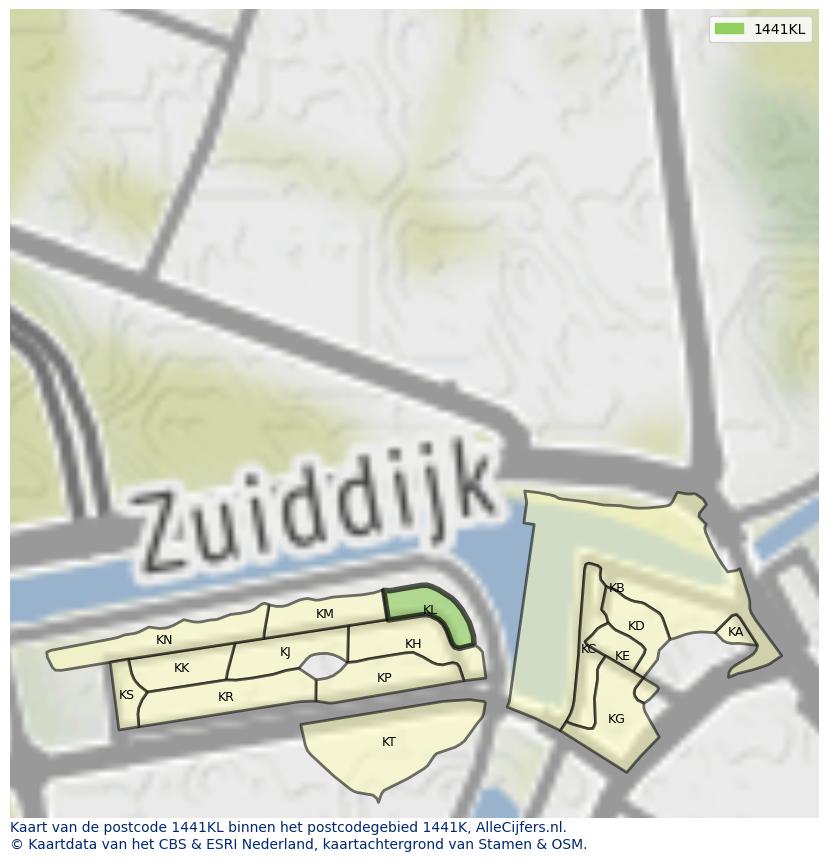 Afbeelding van het postcodegebied 1441 KL op de kaart.