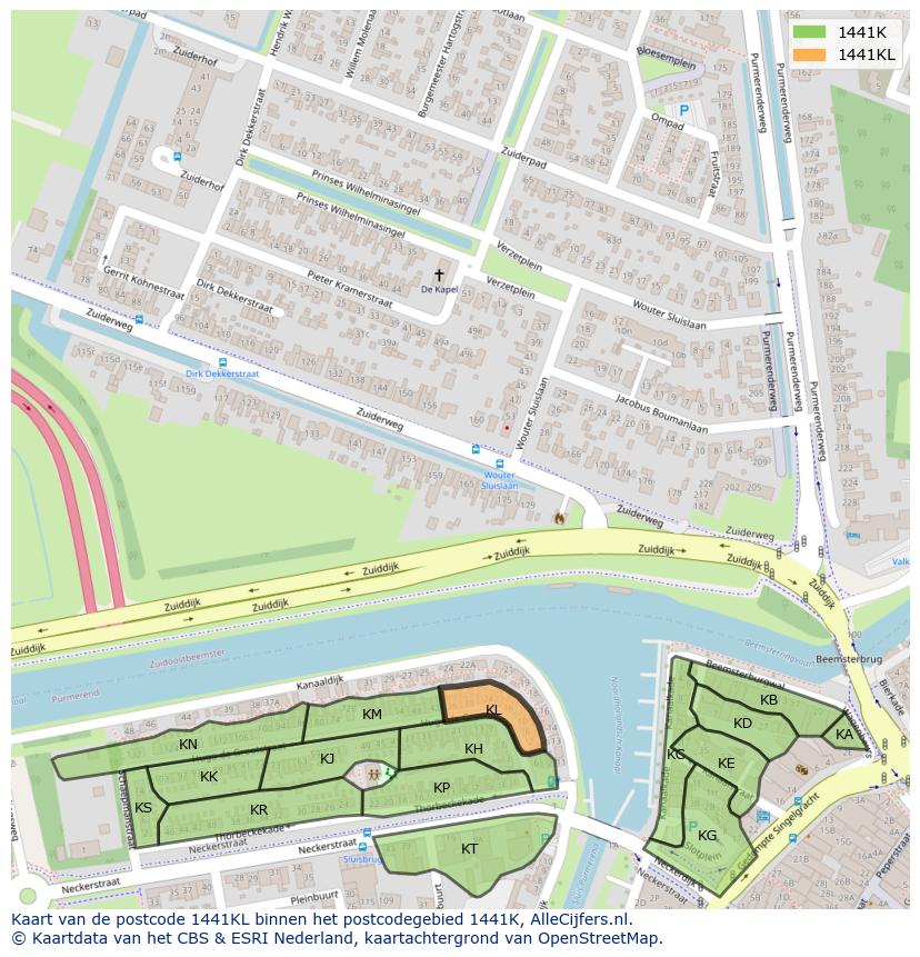 Afbeelding van het postcodegebied 1441 KL op de kaart.