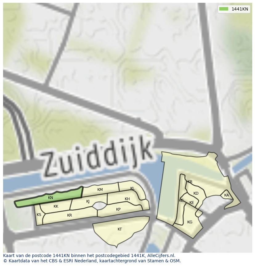 Afbeelding van het postcodegebied 1441 KN op de kaart.