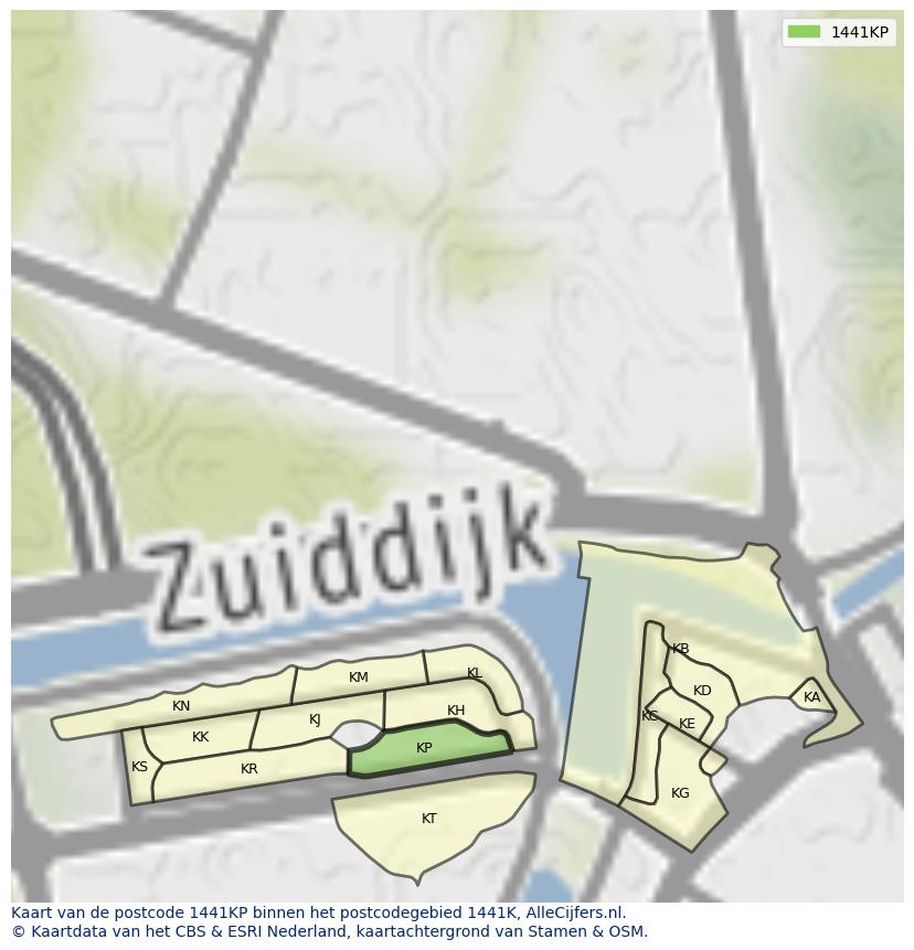 Afbeelding van het postcodegebied 1441 KP op de kaart.