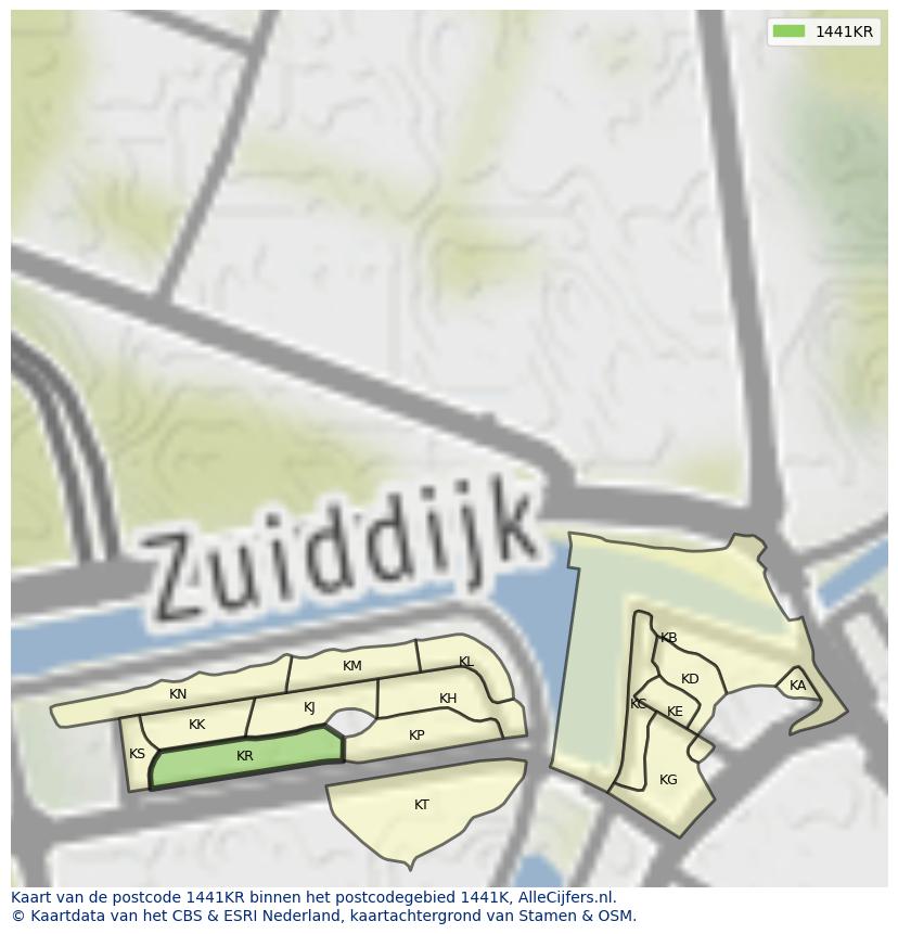 Afbeelding van het postcodegebied 1441 KR op de kaart.