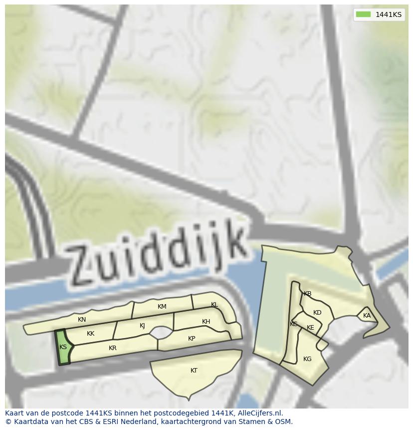 Afbeelding van het postcodegebied 1441 KS op de kaart.